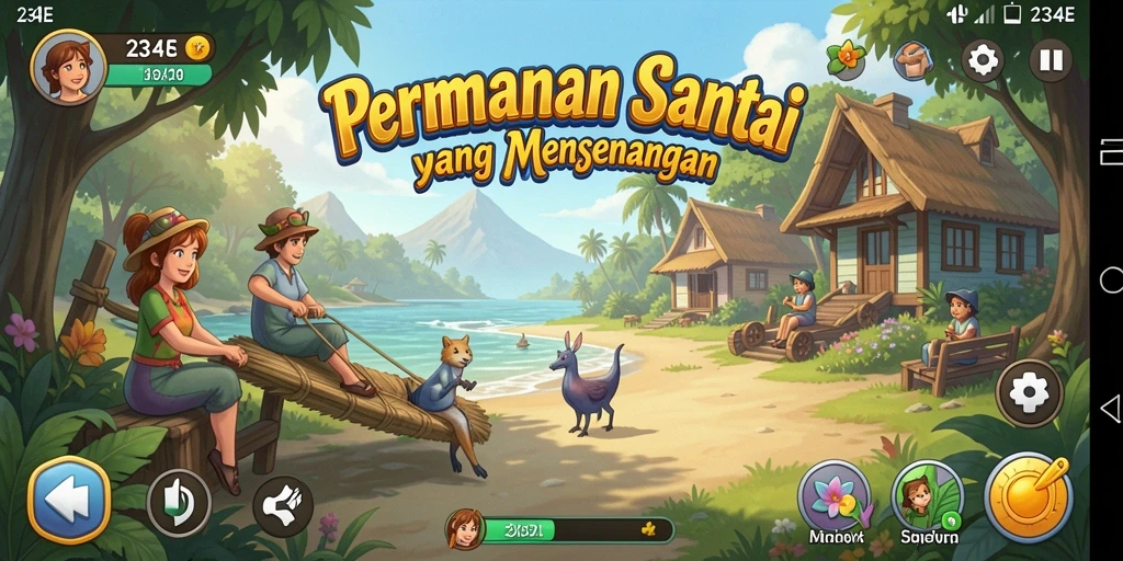 Screenshot permainan 234E menampilkan aksi gameplay yang santai dan menyenangkan.