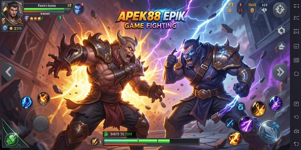 Screenshot utama APEK88 menampilkan aksi pertarungan yang mendebarkan.