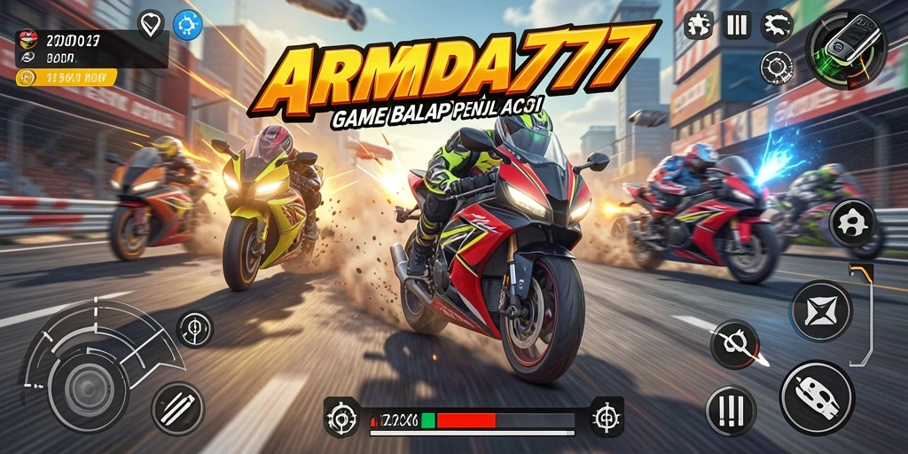 Tampilan utama gameplay ARMADA777 dengan aksi balap motor yang mendebarkan.