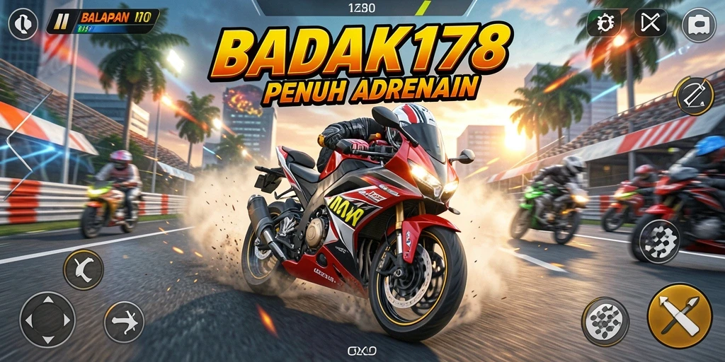 Gameplay seru BADAK178 di trek balapan motor.