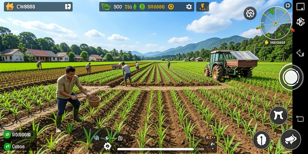 Tampilan menarik gameplay CW8888 yang menampilkan lahan pertanian.