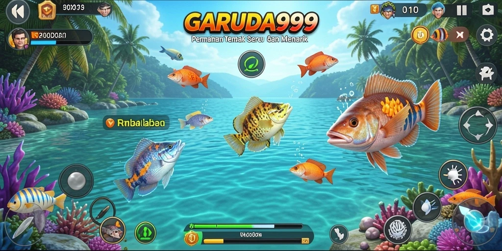 Tampilan gameplay seru dari GARUDA999 saat menembak ikan.