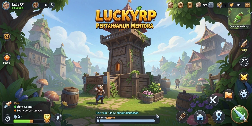 Tangkapan layar LUCKYRP menampilkan aksi menara dalam menghadapi musuh.