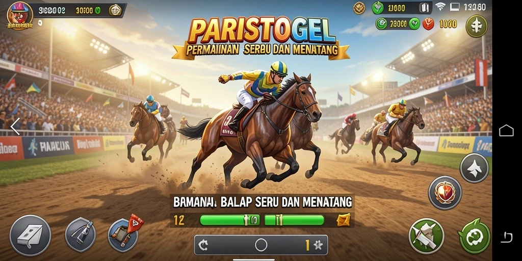 Screenshot utama PARISTOGEL menampilkan aksi balap penuh intensitas.