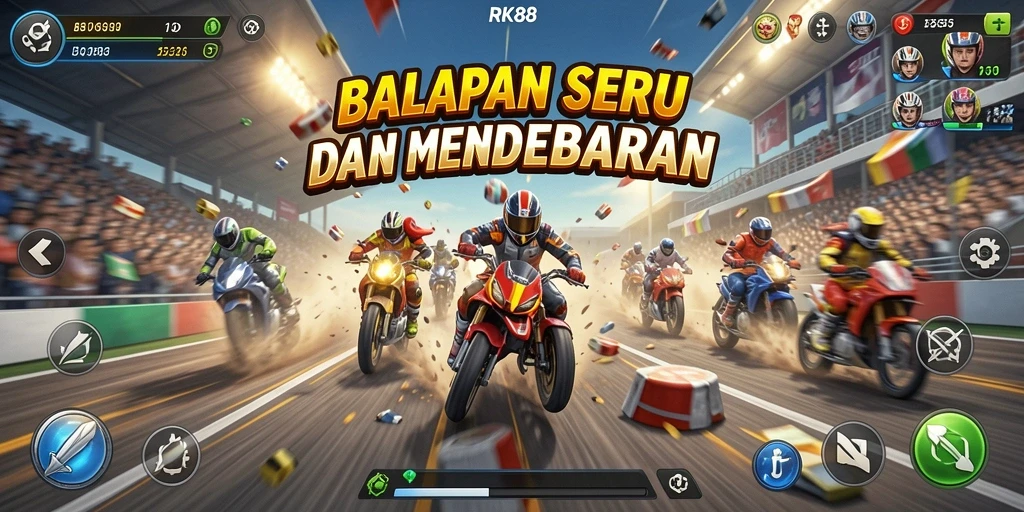 Tampilan gameplay <strong>RK88</strong> yang mendebarkan dan penuh aksi balapan.
