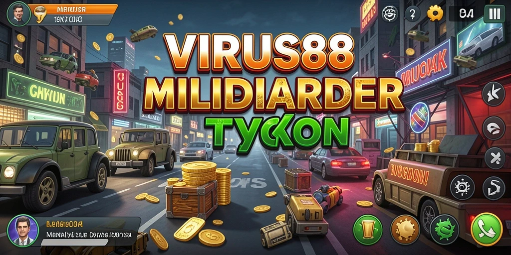 Tampilan gameplay <strong>VIRUS88</strong> yang menampilkan pembangunan bisnis Tycoon.